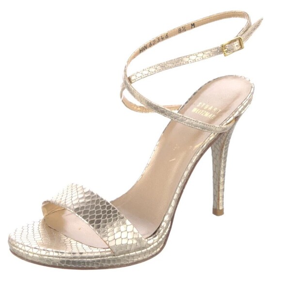 PRE-OWNED DESIGNER STUART WEITZMAN GOLD METALLIC LEATHER ANLE STRAP SANDALS 8.5 - Picture 14 of 14